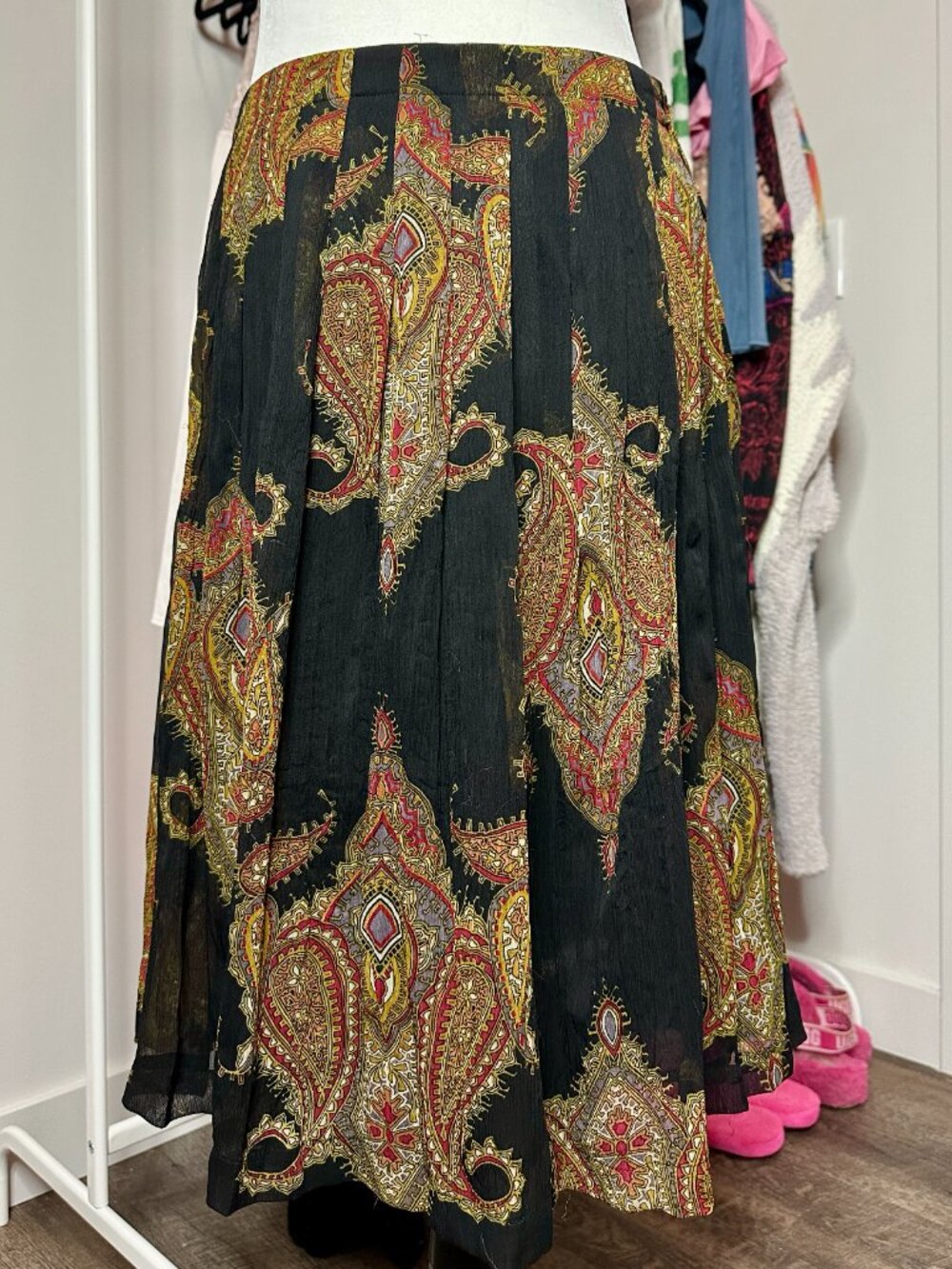 🖤 Vintage August Silk Paisley Silk Blend Midi Skirt Boho 90s Y2K Dark Academia